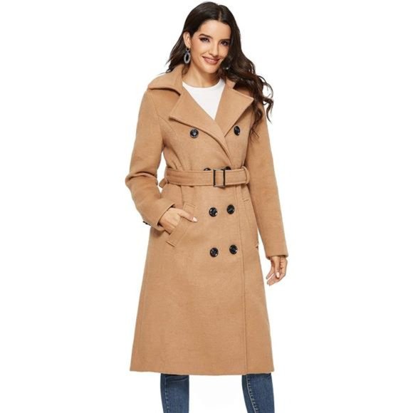 Women's Wool Coat Double Breasted Pea Coat Winter Long Trench Coat